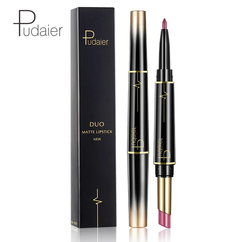 Pudaier 16 Colors Double Lipstick Lip Pencil Matte Moisturizing Easy to Colors Waterproof Long Lasting Natural Lipstick
