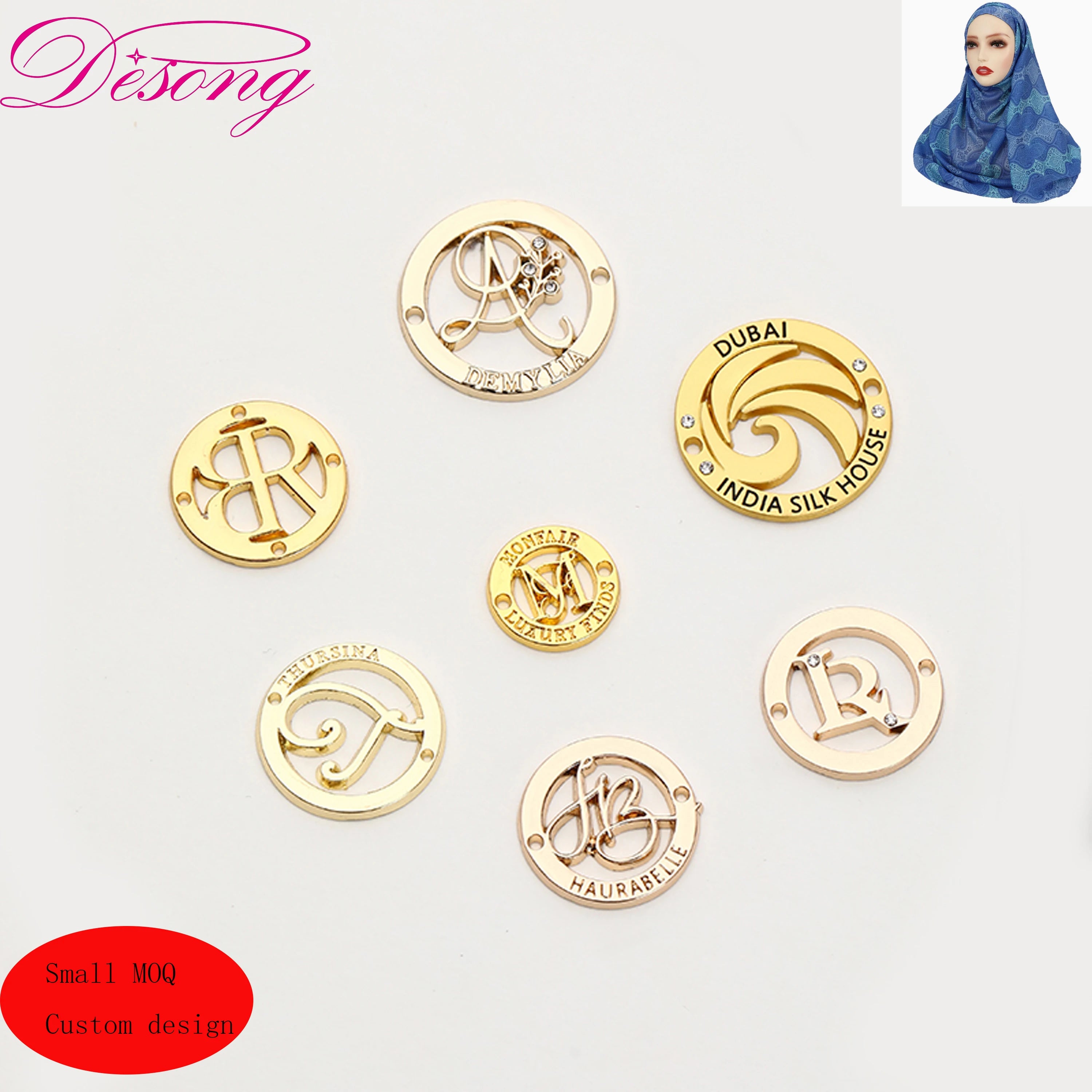 Sewing Garment logo Engraved Name Round Small Brand Metal Charm for Jewelry Making