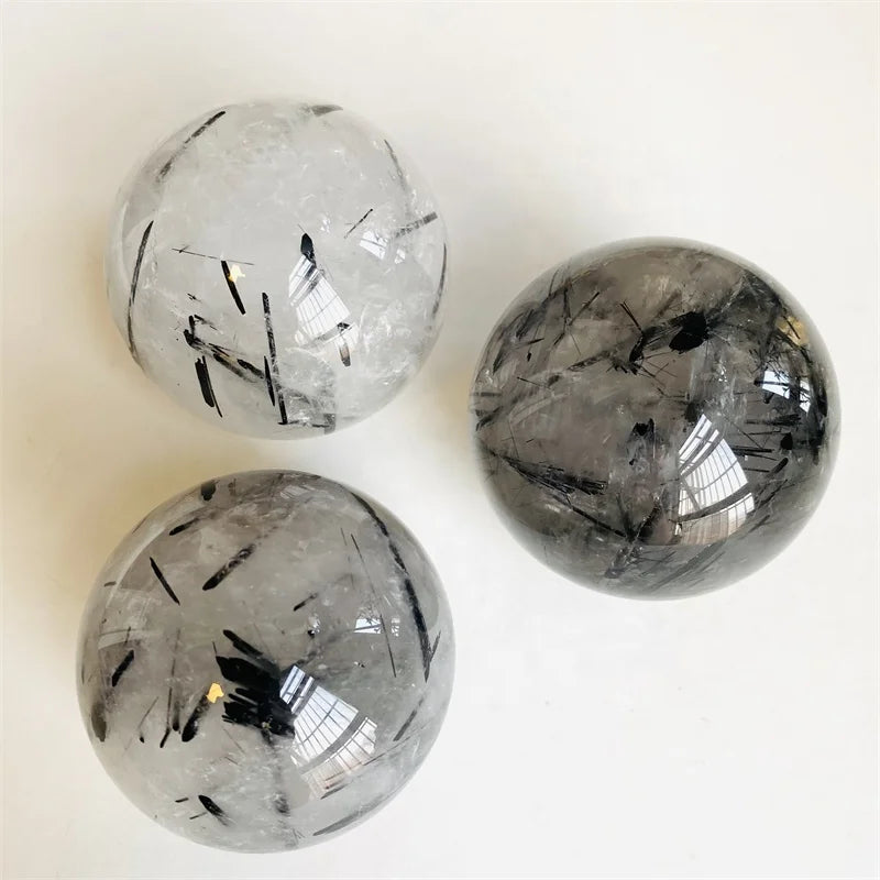 Wholesale Sale Natural Rock Black Tourmaline Rutilated Quartz Crystal Ball Sphere for Collection Decoration