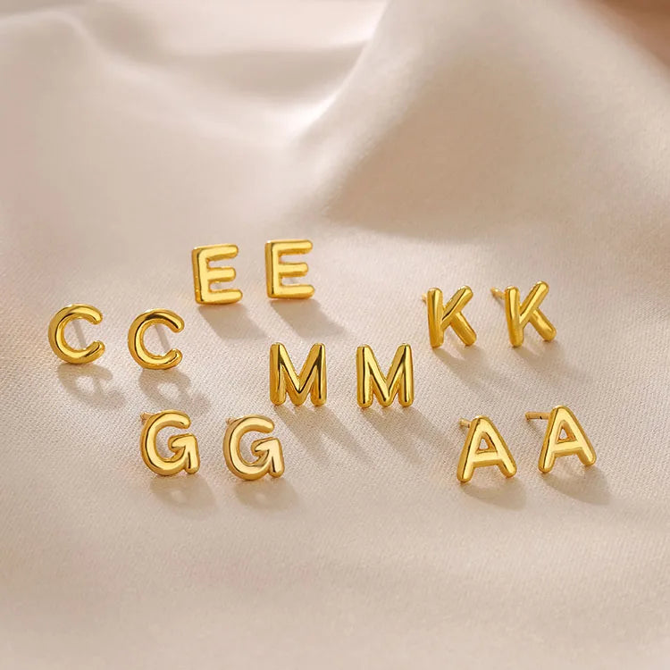 EM1356 Tiny 18K Gold Silver Plated Alphabet Initial Letter Stud Earring for Women Girls
