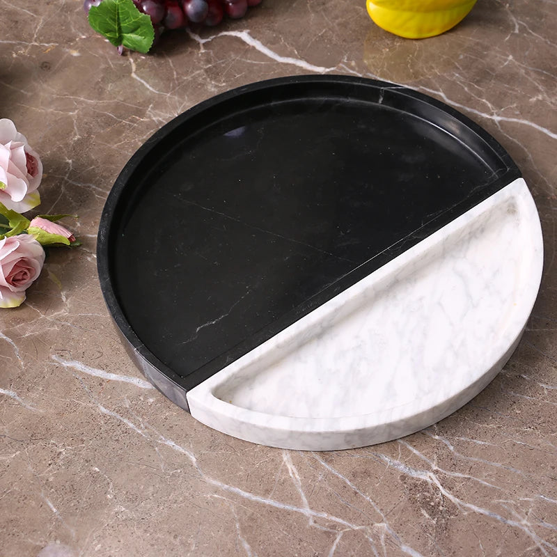Round Detachable Marble Fruit Tray for Dining Table and Home Decoration