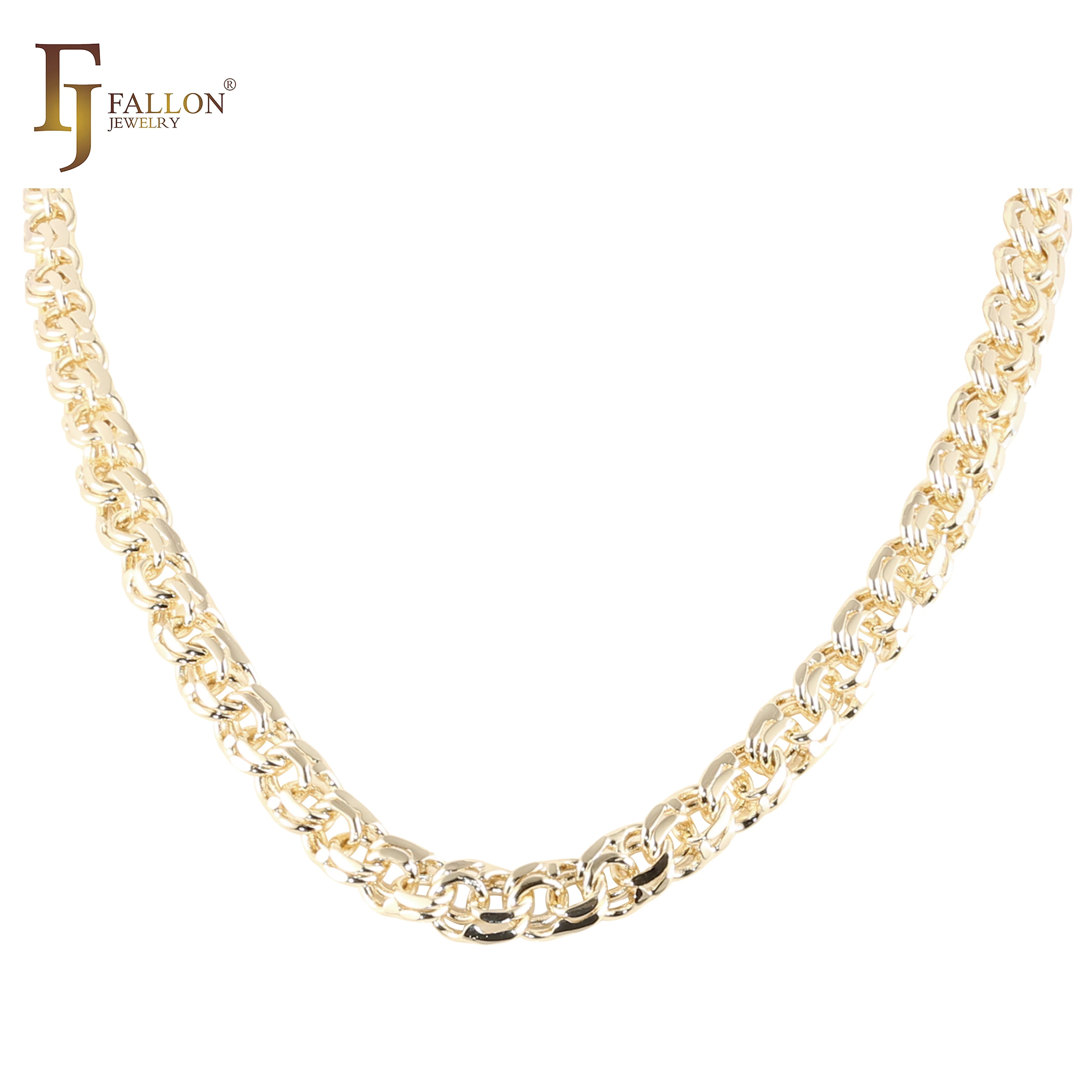 4.5mm+ FJ Fallon Fashion Jewelry Bismarck Spring Double Rolo Link Chain Plated in 14K Gold Brass Based Split