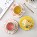 Custom Girly Love Retro Hand Pinch Flowers Mugs Ceramic Coffee Cup and Saucer Afternoon Cloud Tea Cup Set