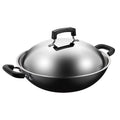 KENGQ Large Cast Iron Wok Old Double-ear Flat Bottom Cast Iron Pot Household Cooking Non-stick Uncoated Wok