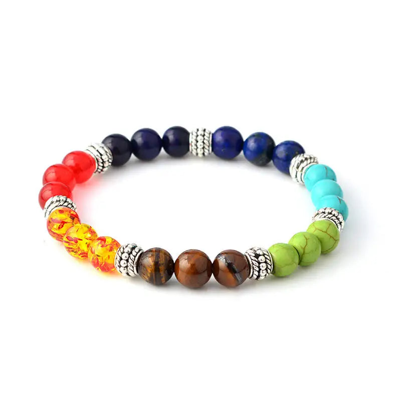Charm 7 Chakras Gold Plated Beaded Bracelet Reiki Healing and Balancing round Beads Unisex for Women and Men for Wedding Gift