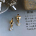 Gold Plated Pure 925 Sterling Silver Vintage Delicate Zircon Crystal Heart Shape Hoop Earrings for Women Girls