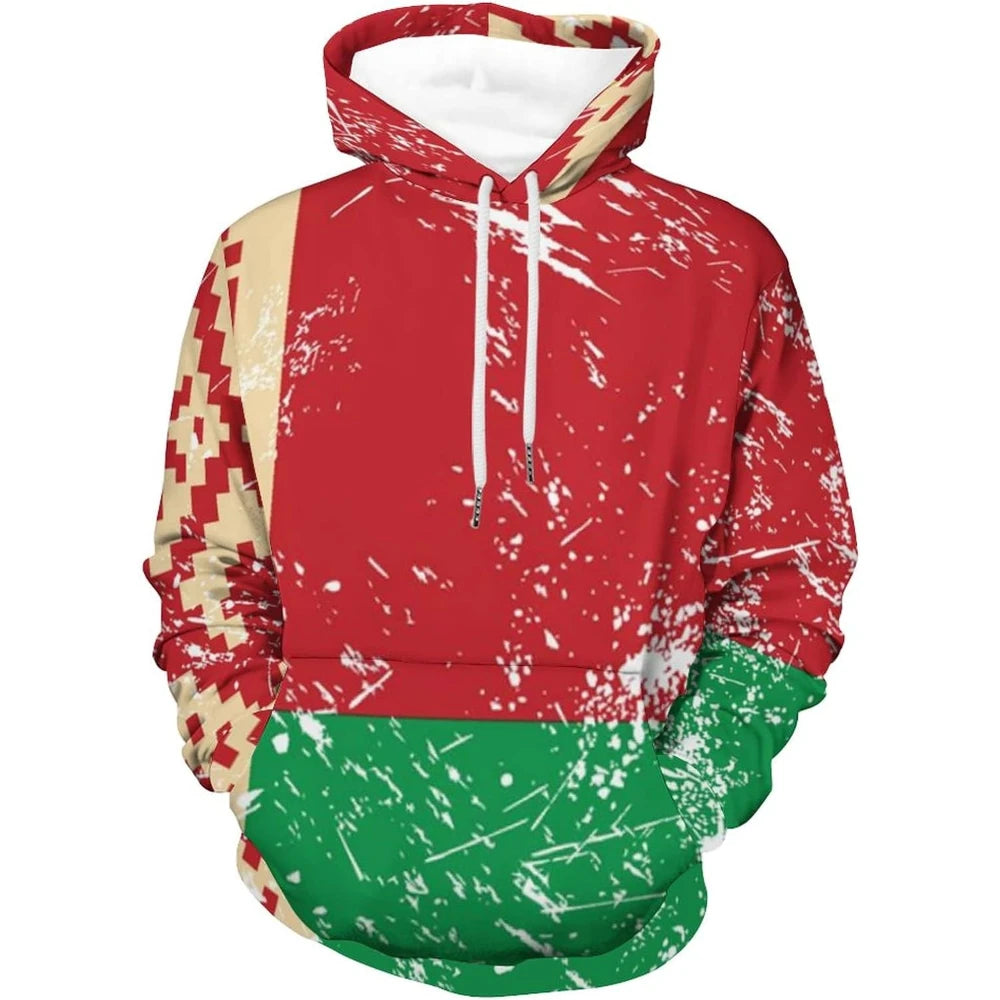 Fitspi Wholesale Custom Country Belarus Flag Hoodie Pullover Sweatshirt Long Sleeves Tops Pockets for Women Men