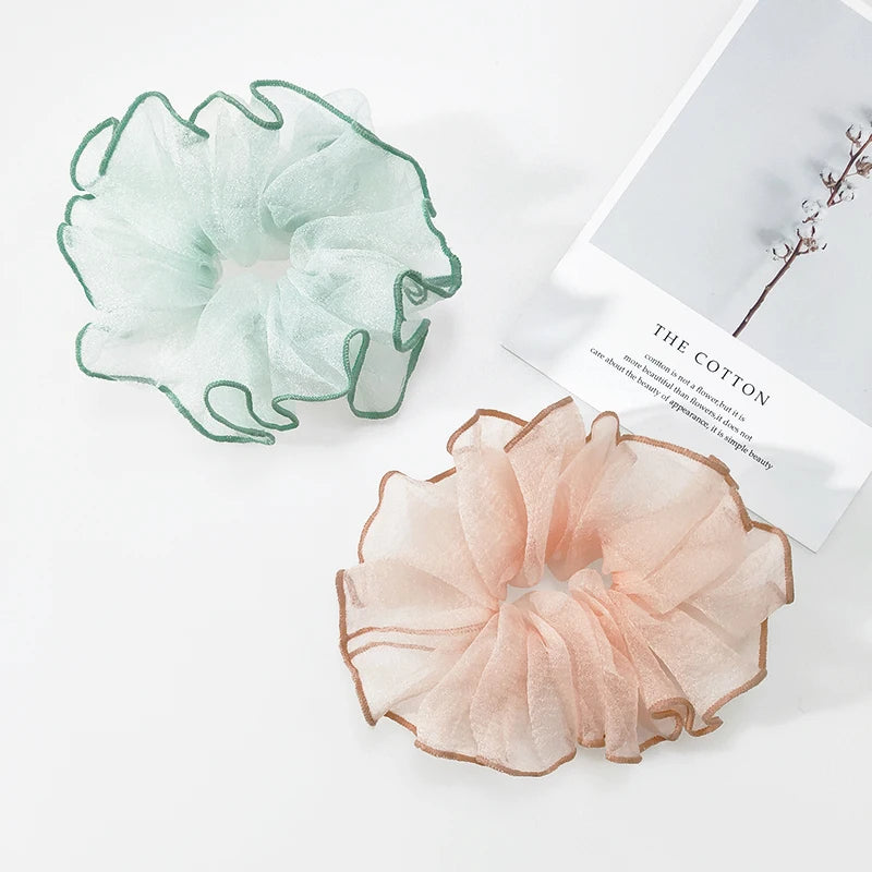 Wholesale Fabric Mesh Women Oversize Elastic Hair Band Organza Hair Scrunchies