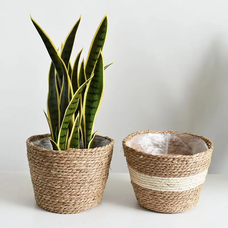 Natural Seagrass Planter Straw Basket Indoor Flower Pots Cover Plant Containers