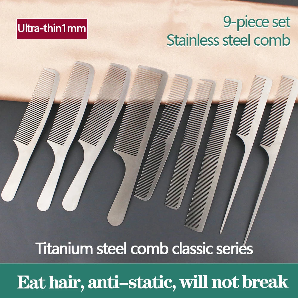 Source Factory Steel Hair Combs Set Plastic Handle Salon Use Detangling Hairstyling Straightening Travel Barber Accessories