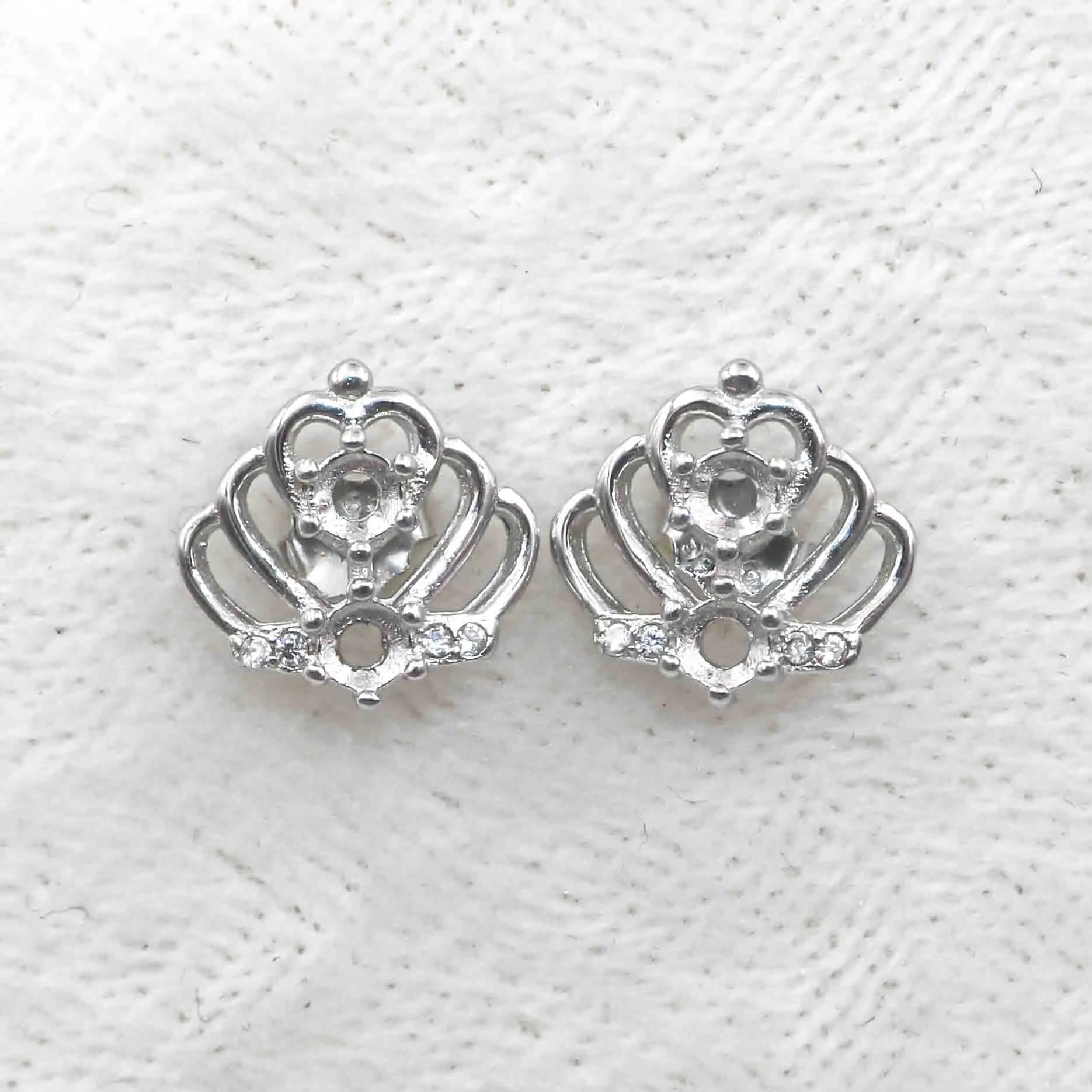 Sterling Silver 3*3mm Semi Mount Stud Earrings Empty Support Blank Claws Setting S925 Base Without Center Stone for DIY Inlay
