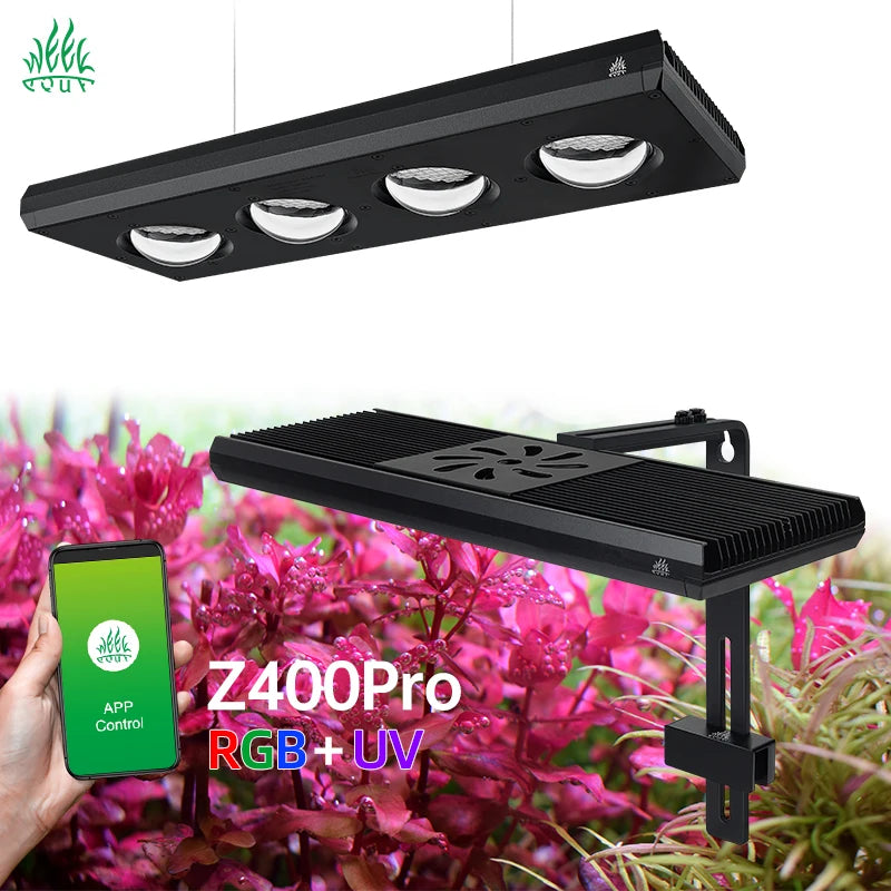 Upgrades WEEKAQUA Z400Pro Full Spectrum APP Control Sunrise and Sunset Bracket Height Adjustable Mobile Chichiros Aquarium Lamp