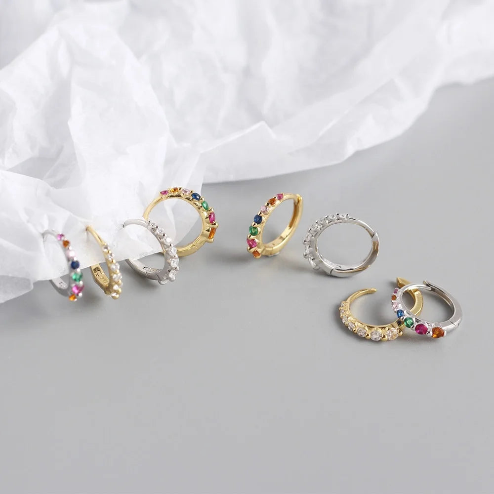 Simple Minimalist 925 Sterling Silver Colors CZ Stones Huggie Earrings for Girl