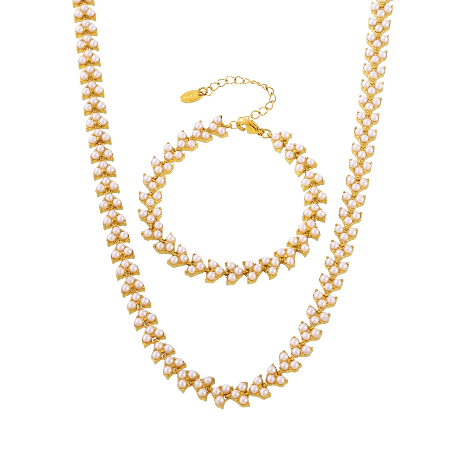 Dainty Luxury Full Pearl Chokers Necklace Bracelet Set Stainless Steel 18K Gold PVD Jewelry Sets Choker Necklace for Women Daily