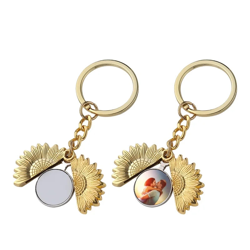 Unique Design Alloy Light Keychain Sublimation Sunflower Locket Keychains