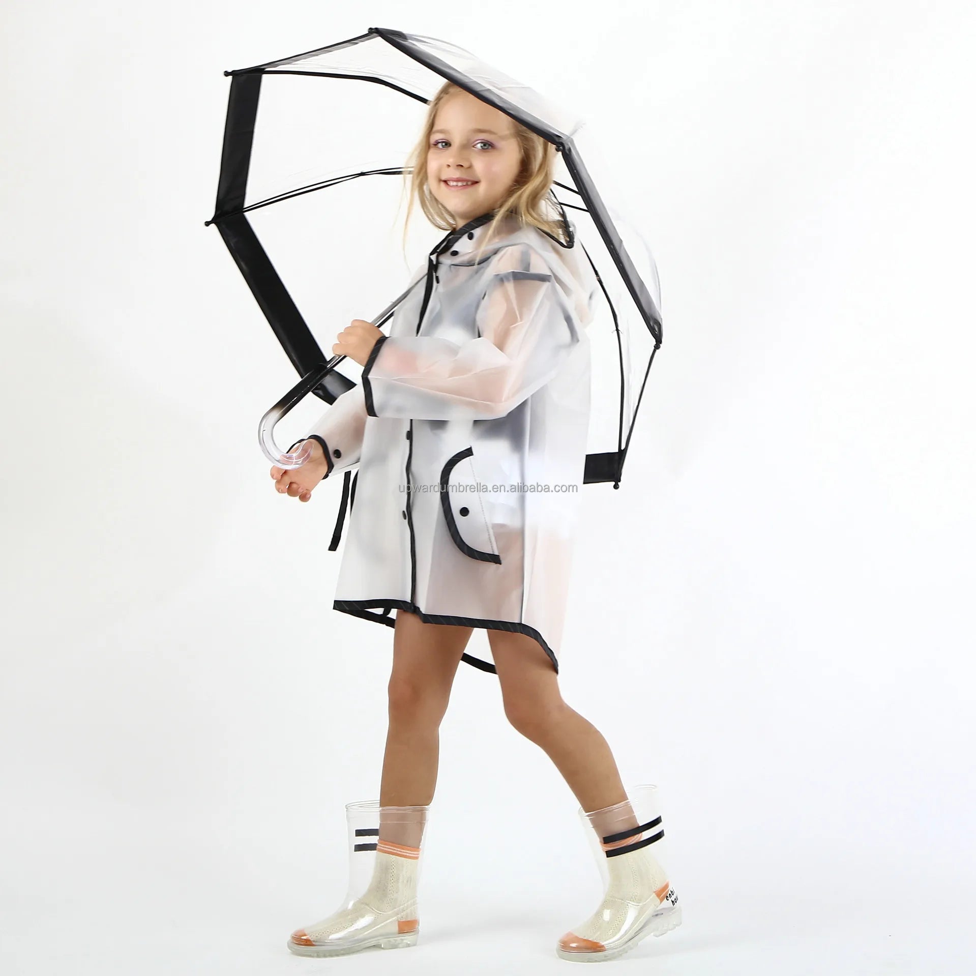 Transparent Kids Umbrella Straight Manual Plastic Handle Nylon Material Minimalist Design
