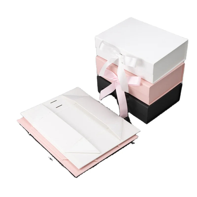 Black Plain Printed Magnetic Closure Flap Elegant Bespoke Paper Cardboard Gift Boxes With Hinged