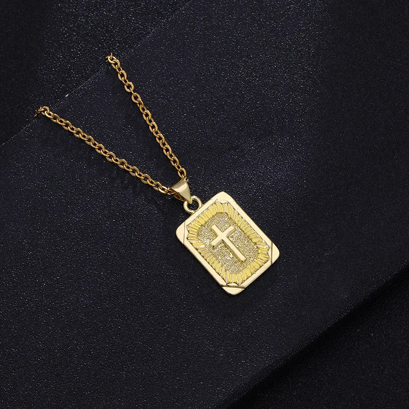 HOVANCI New Fashion Simple Gold Plated Stainless Steel Cross Chain Minimalist Motivational Cross Pendant Necklaces Men