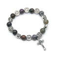 RisingMoon Wholesale 8mm Natural Stone Cross Crystal Bead Rosary Bracelets Christian Cross Bracelet Charms for Women Men