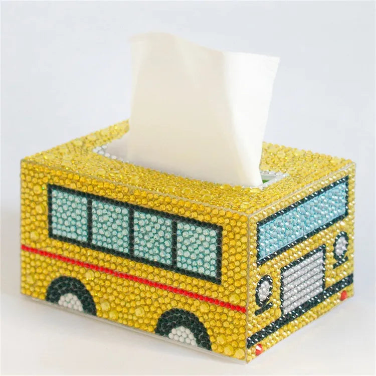 2022 New Diy 5d Creative Cartoon Bus Crystal Beads Stick Tissue Box for Table Decoration