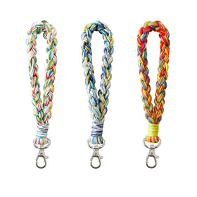 Handcrafted Braided Boho Bag Charms Mini Wrist Macrame Keychain Key Holder Boho Cotton Macrame Wristlet Lanyard Key Chains