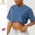 Women's Round Neck Gym Crop Top Comfort Sports Running Yoga T Shirt Wholesale Breathable Plus Size for Outdoor Fitness Sports