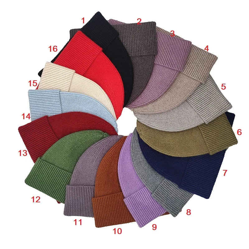 Winter Warm Fashion 16 Colors Solid Color Knitted Ribbed Beanie Hats MegaBDM