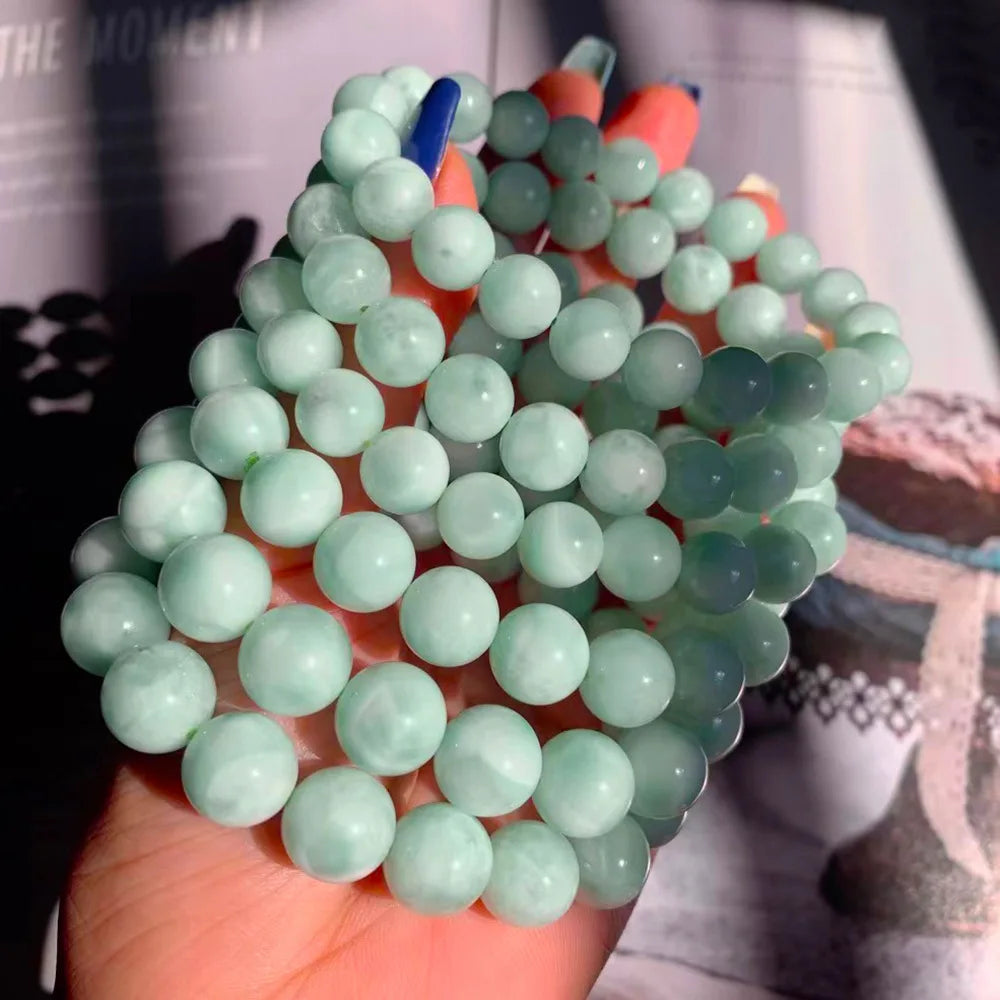 Cream Green Natural Stone String Bead Green Larimar Bracelet for Women Men Friendship Couple Jewelry