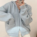 Custom Manufacturer's Blue Loose Casual Women's Cardigan Sweater Fashion Hoodie Zip Coat for Winter