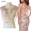 WDP-297 Fashion Crystal Tassels Wedding Collar With Fringe Colors Rhinestone Bodice Applique in Stock