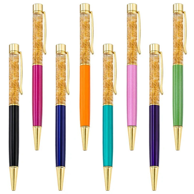 New Design Sports Logo Pen Gold Foil Metal Ballpoint Pen with Engraving Glitter Floating Pen 1.0mm Writing Width