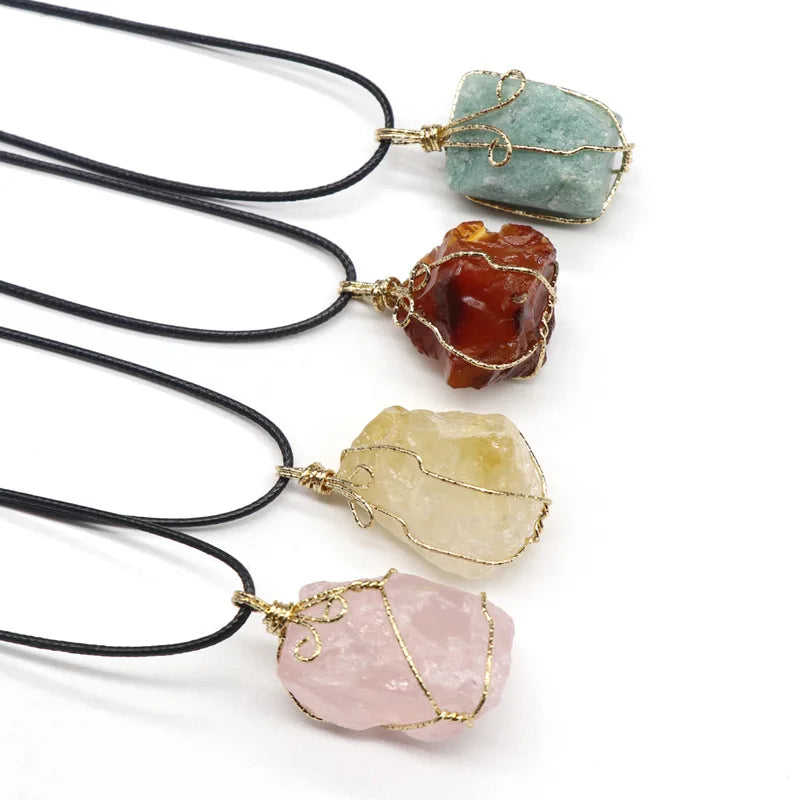 Huiying Amazing raw stone crystal quartz pendant with wire wrapped pendant charms for necklace jewelry