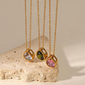 Water Drop Colorful Zircon Charm Jewelry Gold Plated Stainless Steel Necklace with Pendant
