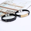 Wholesale Gold Unisex Men'S Bracelets Stainless Steel and Black Leather Rope Wrap Slide Wristlet Bangle Bracelets Punk in Bulk