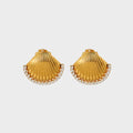 18K Gold Plated Waterproof Stainless Steel Scallop Earrings Shiny Cubic Zirconia Shell Stud for Women Geometric Parties Weddings