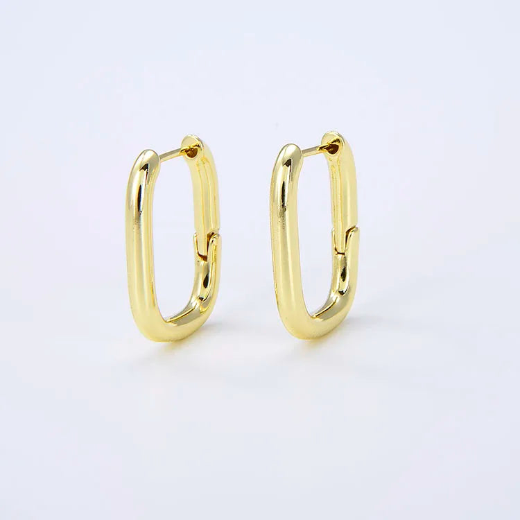Fashion Ear Jewelry 18k Gold Plated Brass Hoop Simple Rectangle Paperclip Hoop Earrings for Women