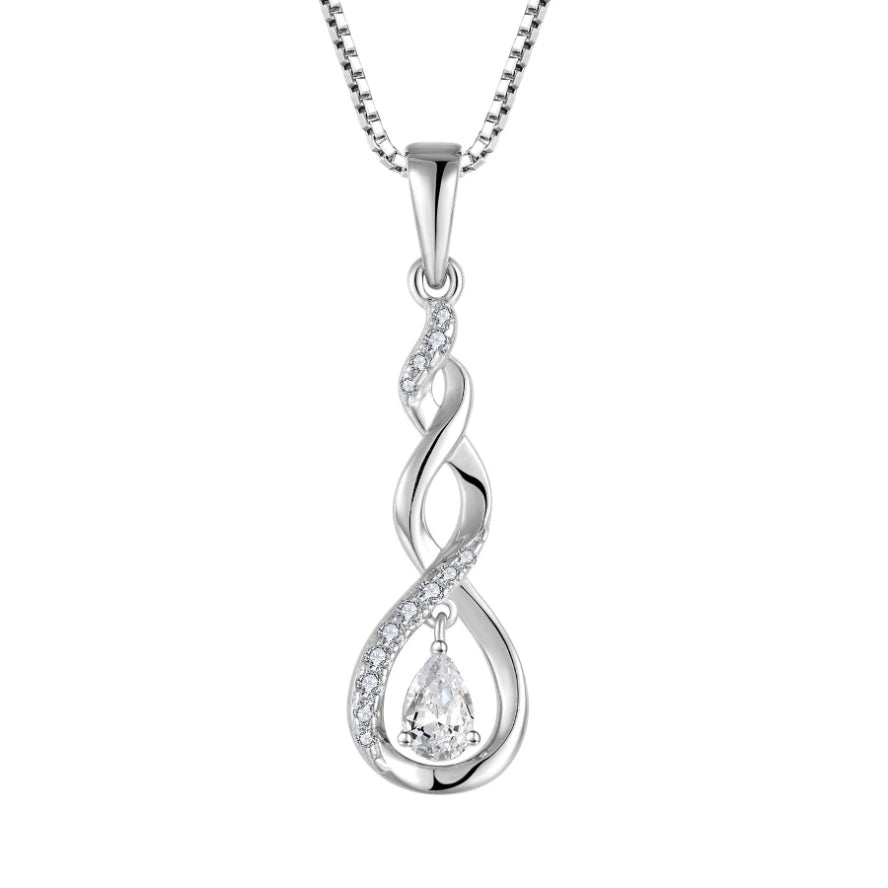 925 Sterling Silver Infinity Drop Pendant Necklace Rhodium Plated Cubic Zirconia Elegant and Dazzling Necklace Jewelry for Women