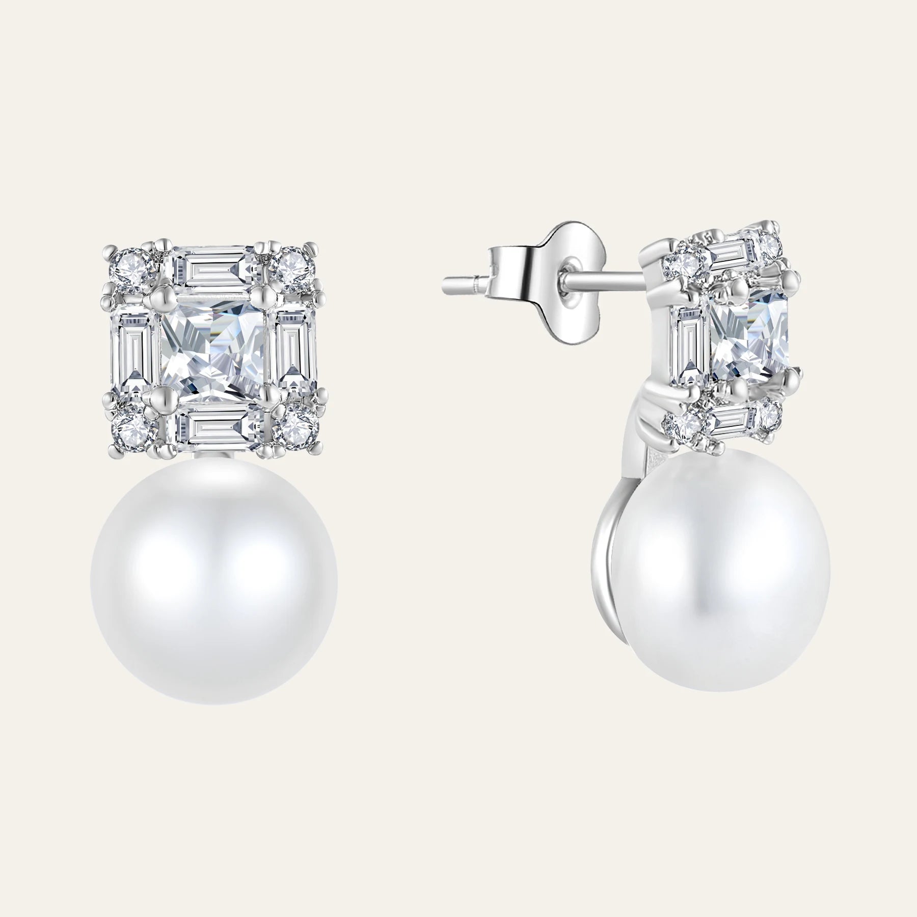 Yh Jewellery Elegant Women Fine Jewelry 925 Sterling Silver Shell Pearl Wedding Bridal Party 5A Diamond Zirconia Stud Earrings