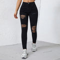 Women's Slim Black Pencil Denim Jeans High-Waisted Stretch Skinny Pants Breathable Casual Ripped Design Perfect Pour Femmes
