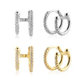 FUAMAY Women's Elegant Bohemian Geometric Double CZ Zirconia Micro Paved Double-sided Hoop Huggies Earrings Sterling Wedding