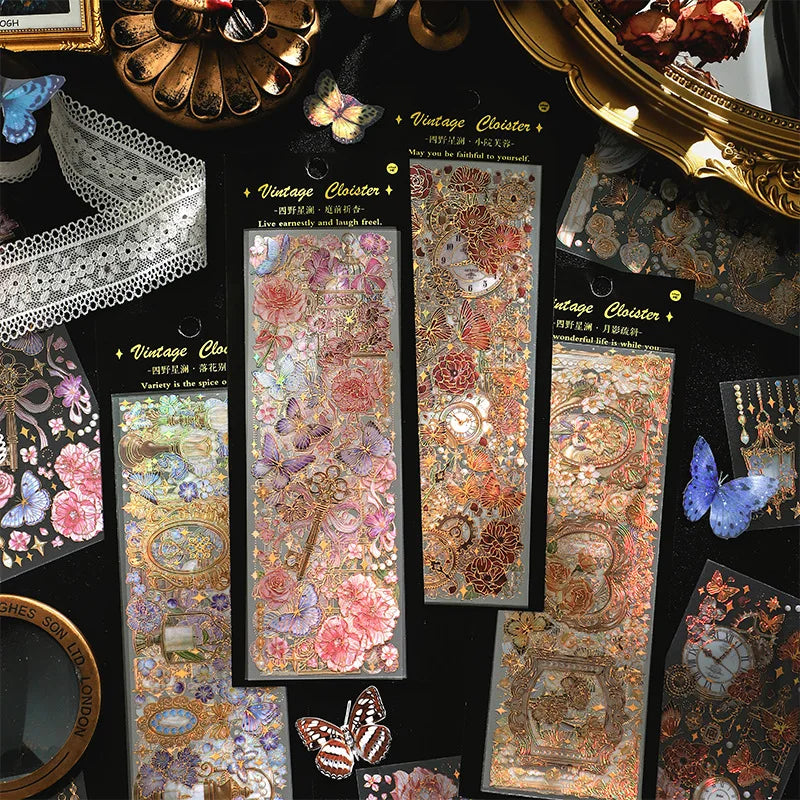 Infeel Me 3D Gold Bronzing PET Scrapbook Stickers for Notebook DIY Vintage Flower Hand Account Decal Sticker
