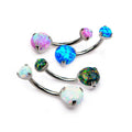 Titanium Prong Set Double Synthetic Opal Navel Curve Body Jewelry Trendy Fashion for Wedding Engagement Anniversary Party Gift