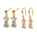 J&D Jewelry 18K Gold Plated Cubic Zirconia Stainless Steel Pink Blue CZ Zircon Bowknot Drop Earring