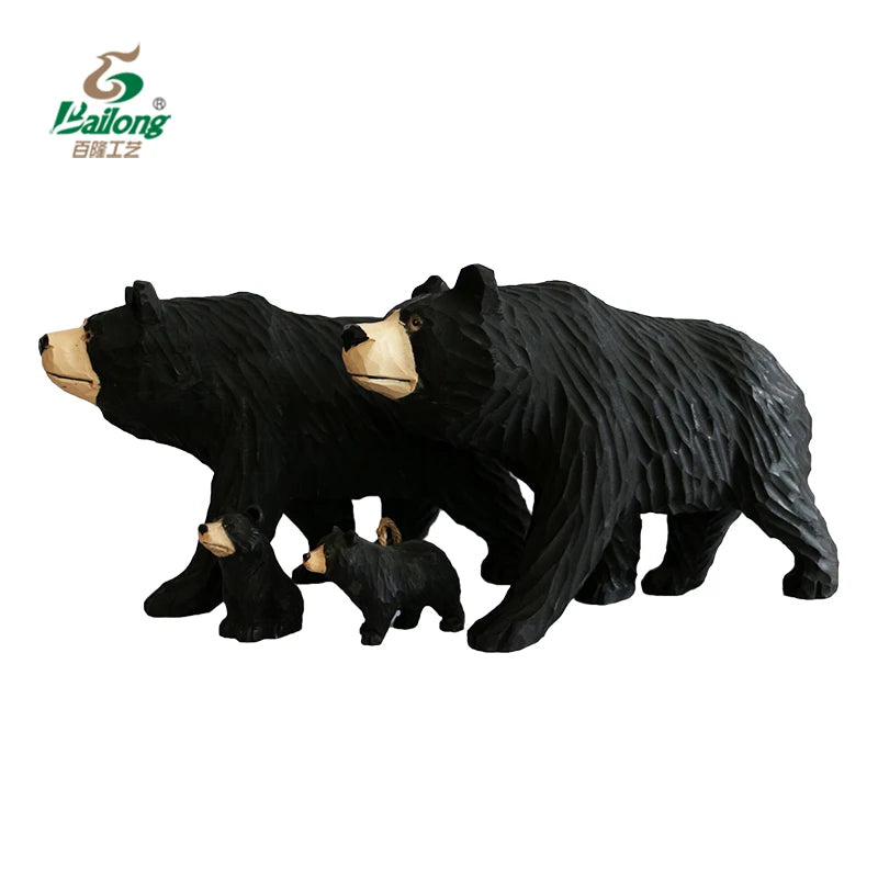 Handmade Folk Art Wood Bear Carving Sculpture Hand Painted Bear for Home Decor Ornament