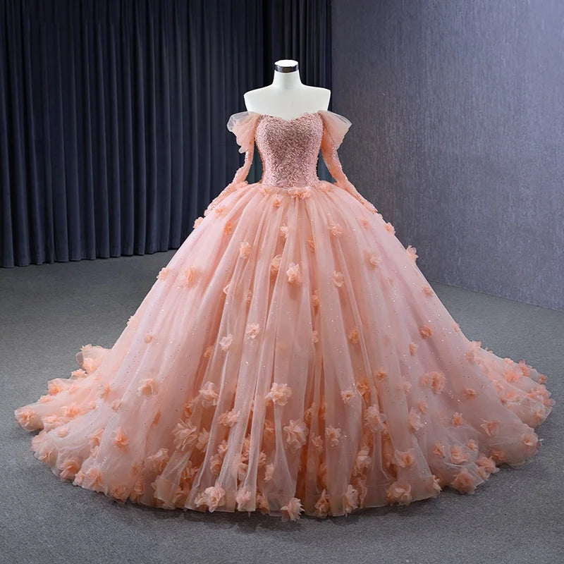 Jancember 231096 Elegant Pink 3d Flower Ball Gown Evening Dresses for Girls