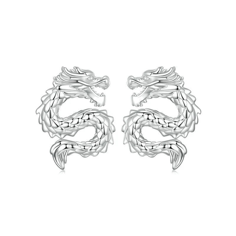 Wholesale 925 Sterling Silver Dragon Stud Earrings Trendy Animal Jewelry for Women Rhodium Plated for Wedding and Party Gift