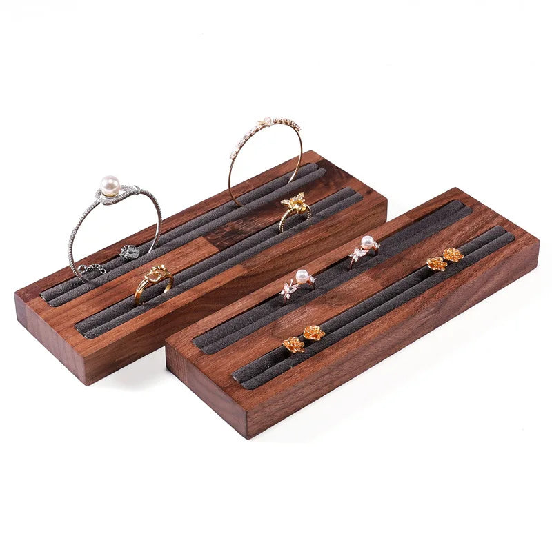 Rectangle Luxury Elegant Wood Antique Walnut Jewelry Rings Thin Bangle Display Holder Organizer