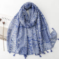 Newest Spring Summer Soft Polyester Cotton Voile Geometry Printed Shawls Long Large Blue Hook Flower Pattern Scarves