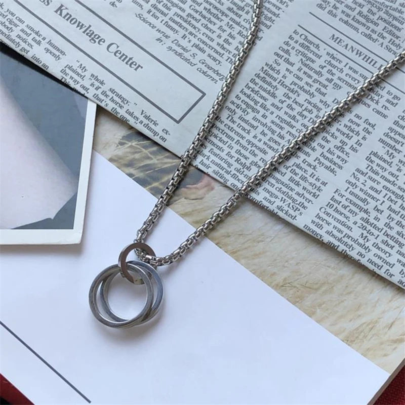 Collar De Fashion Ring Necklace Simple Personality Couple Men and Women Ring Pendant Hiphop Sweater Chain Necklace for Gift