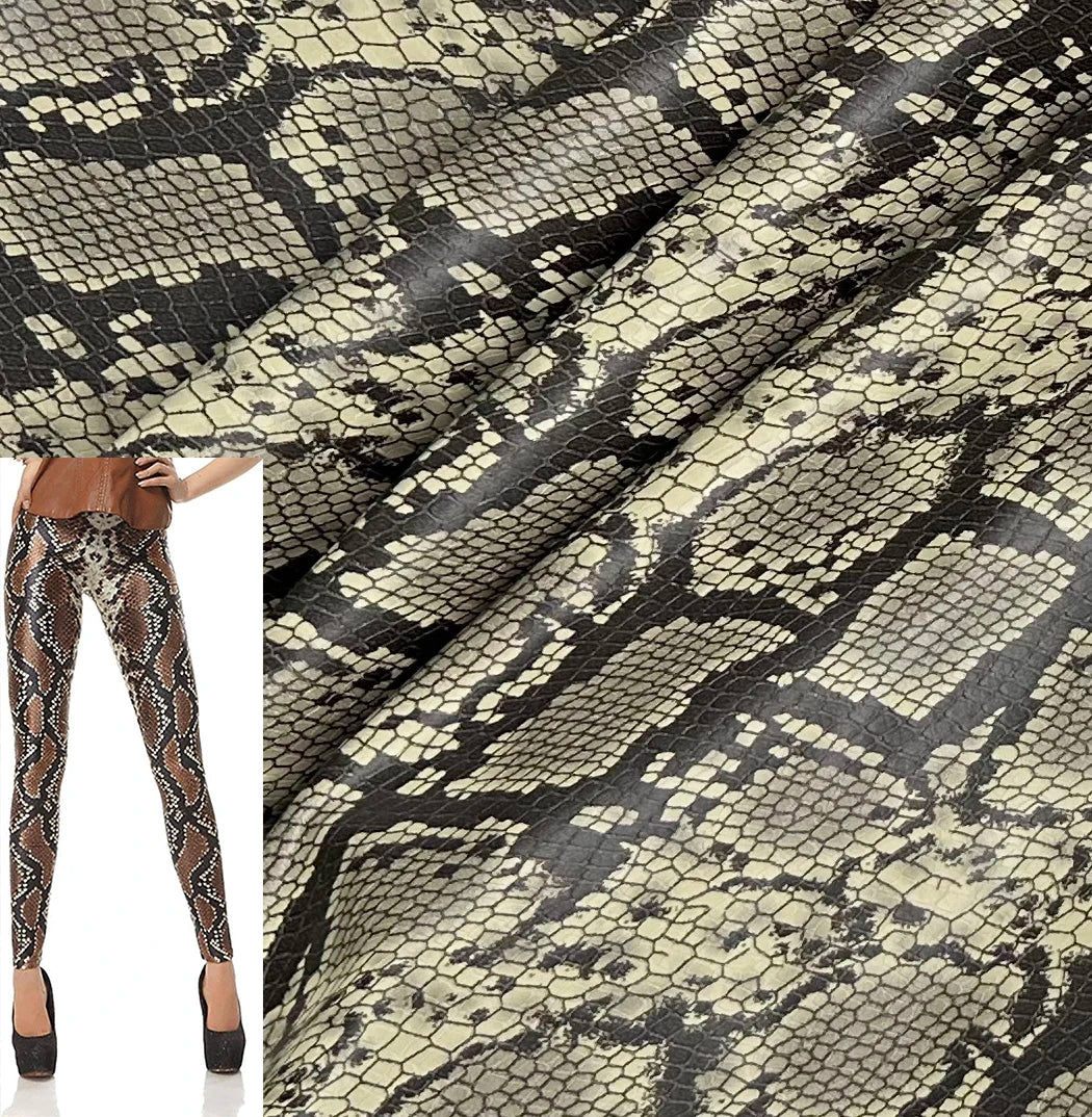 Artificial 4 Way Stretch Vinyl Synthetic Faux Python Snake Texture Embossing Leather for Clothing Designer Fabric PFAS FREE